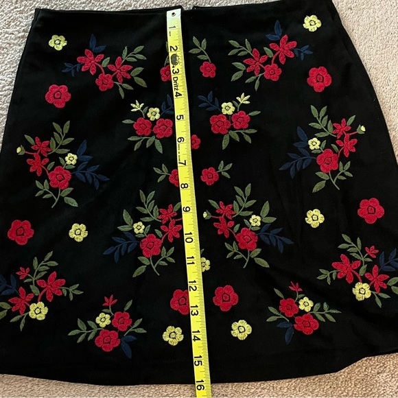 black sueded skirt with floral print embroidered accents - Picture 8 of 8